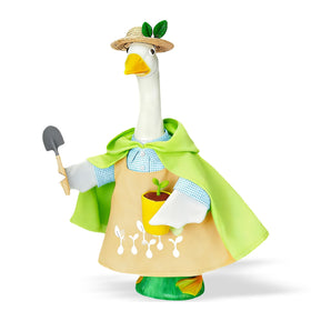 Terreva Gardener Goose Outfit with green hat enhances garden whimsy and spring display