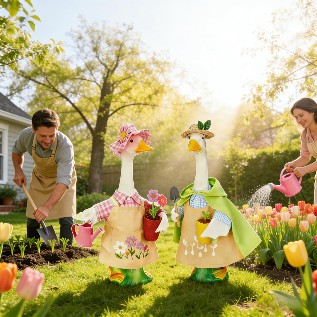 Terreva Gardener Goose Outfit green plaid shirt for cheerful garden character display