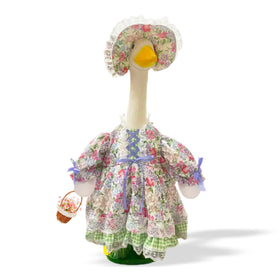Terreva Spring Goose Outfit floral dress on a 23-inch goose for a vivid garden centerpiece.