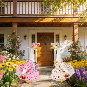 Terreva porch display showcasing the vibrant spring look on a goose statue.