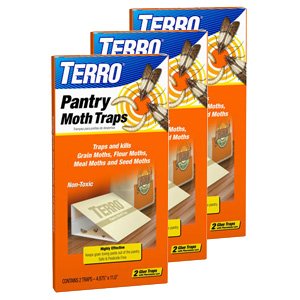 Terro 2900 pantry moth trap with pheromone lure attracts and traps pantry moths on contact.