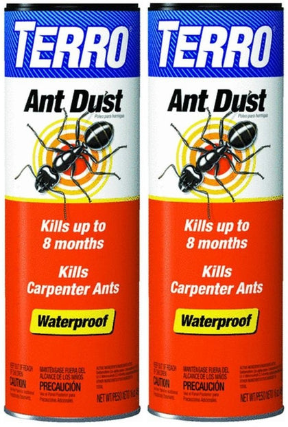TERRO Ant Dust Powder bottle for long-lasting indoor and outdoor protection.