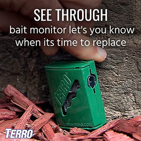 Terro T1812 see-through bait monitor helps track when to replace stations.