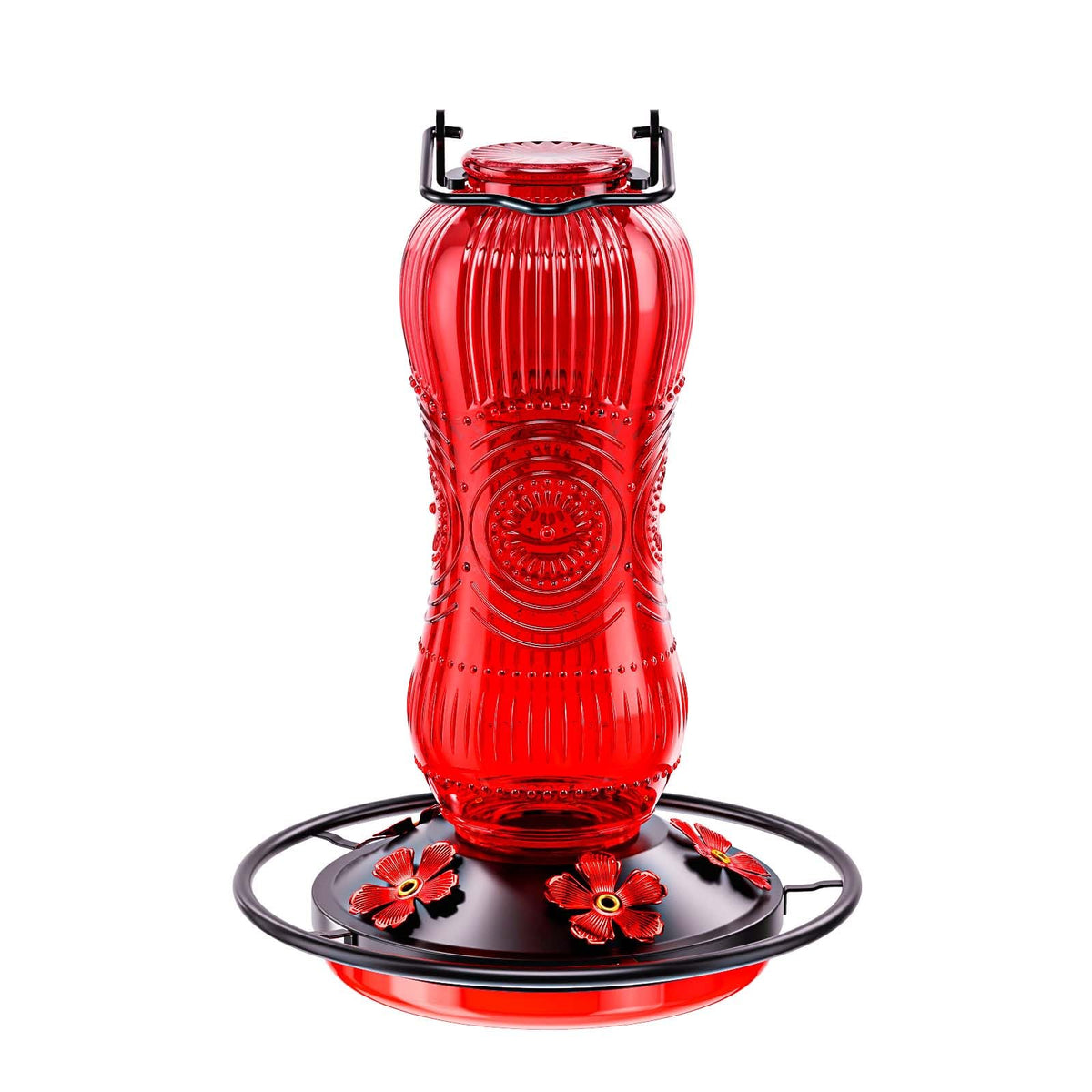 TERULF 25oz hummingbird feeder with glass flowers, easy viewing and decorative base.