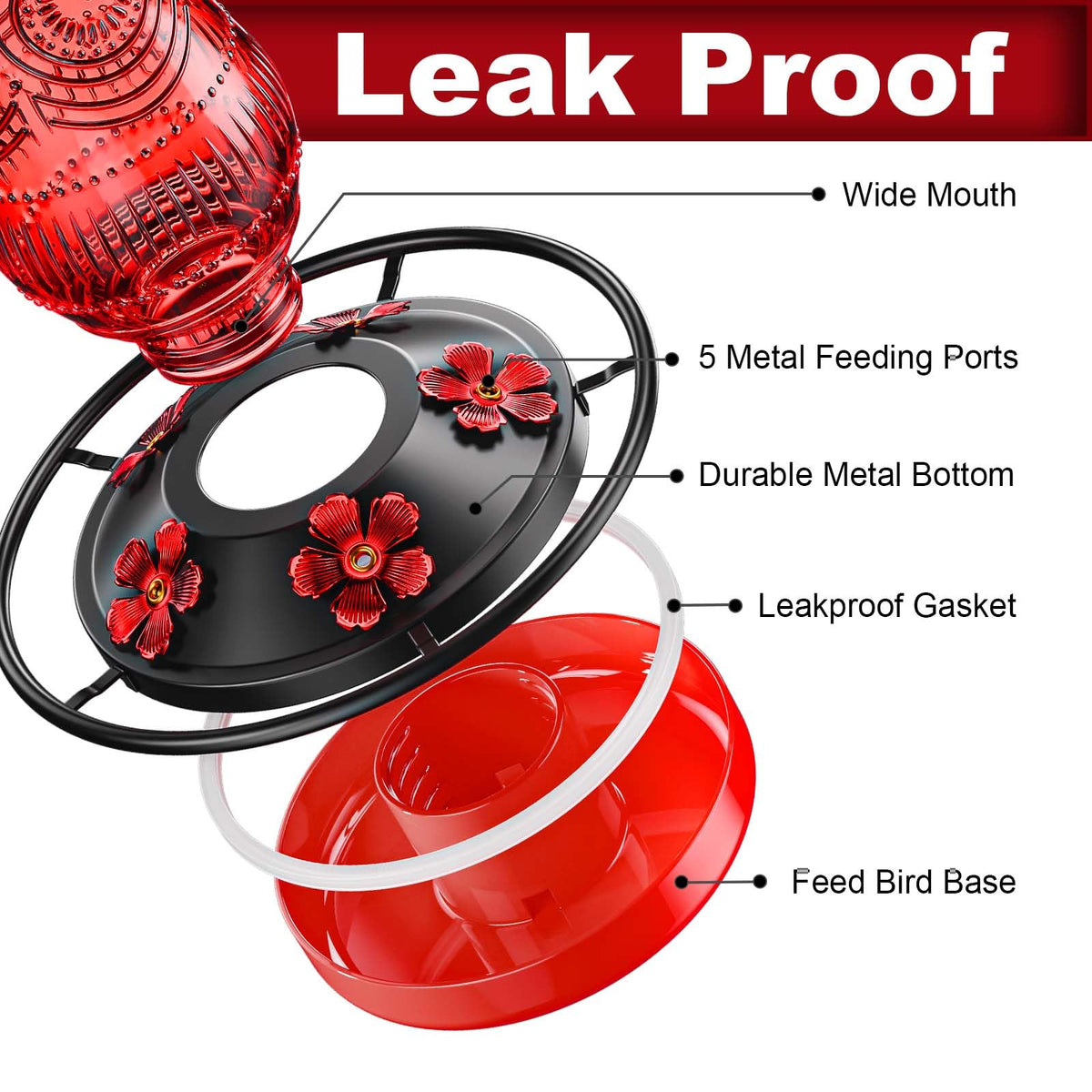 TERULF hummingbird feeder with ant moat protects nectar from intruders.