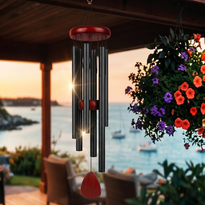 TERVEEX wind chimes in black outdoor garden deliver soothing deep tones.