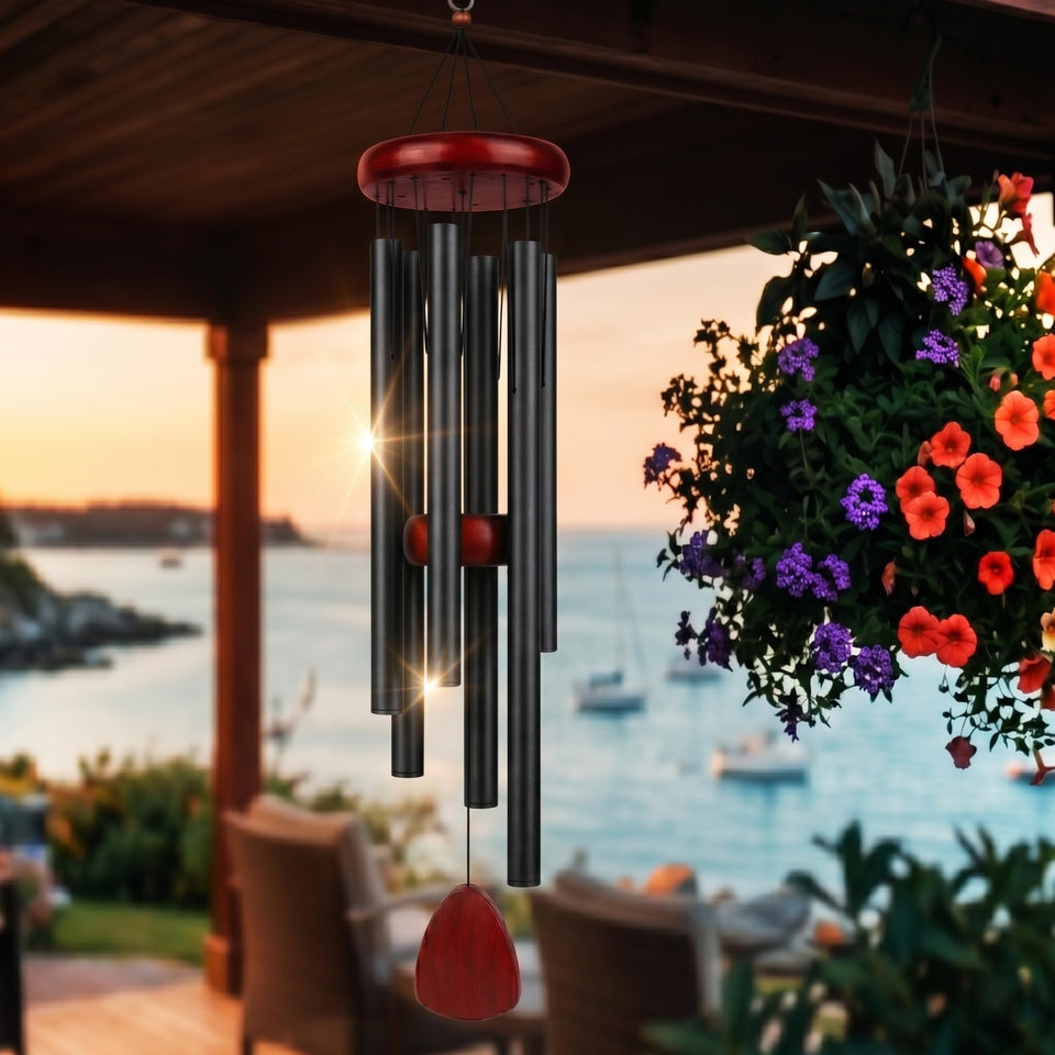 TERVEEX wind chimes in black outdoor garden deliver soothing deep tones.