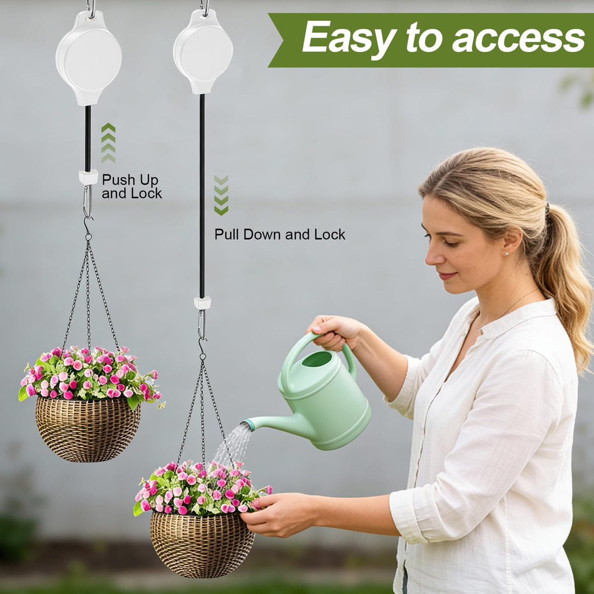 TERVEEX pulley system close-up with secure lock enabling effortless lowering and watering.