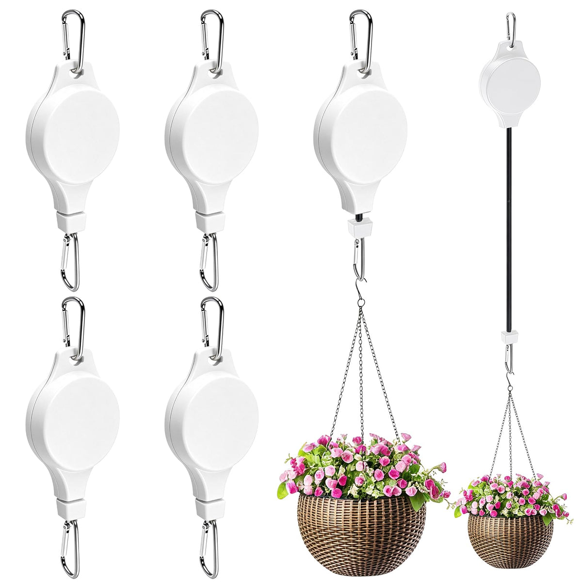 TERVEEX retractable plant hanger pulley system in white, simplifies watering and height control.