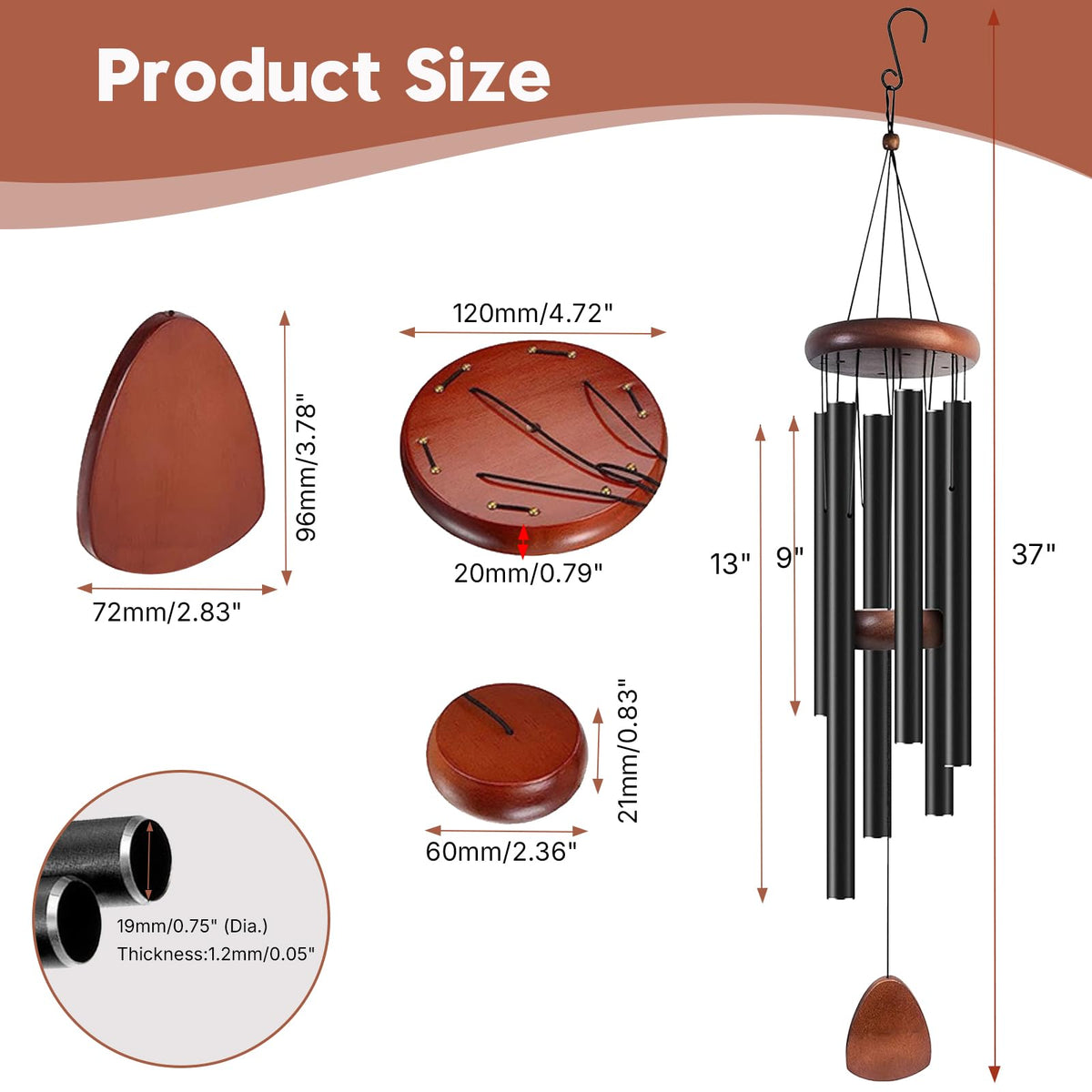 TERVEEX wind chimes close-up reveals tuned B major pentatonic for inviting ambience.