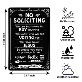Tesdluy metal outdoor sign for no soliciting withstands weather and daily wear.
