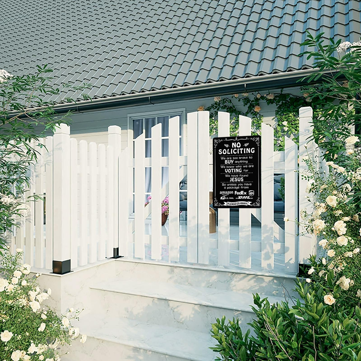 Tesdluy wall-mount no soliciting sign fits fences or gates for easy placement.