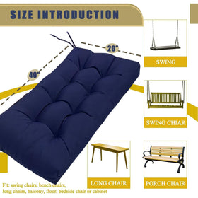 Garden bench with TESICA navy cushion providing stylish, comfortable seating.