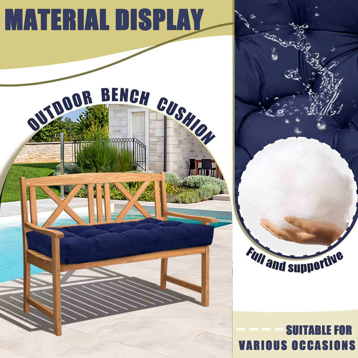 TESICA dark green bench cushion complements both indoor and outdoor furniture