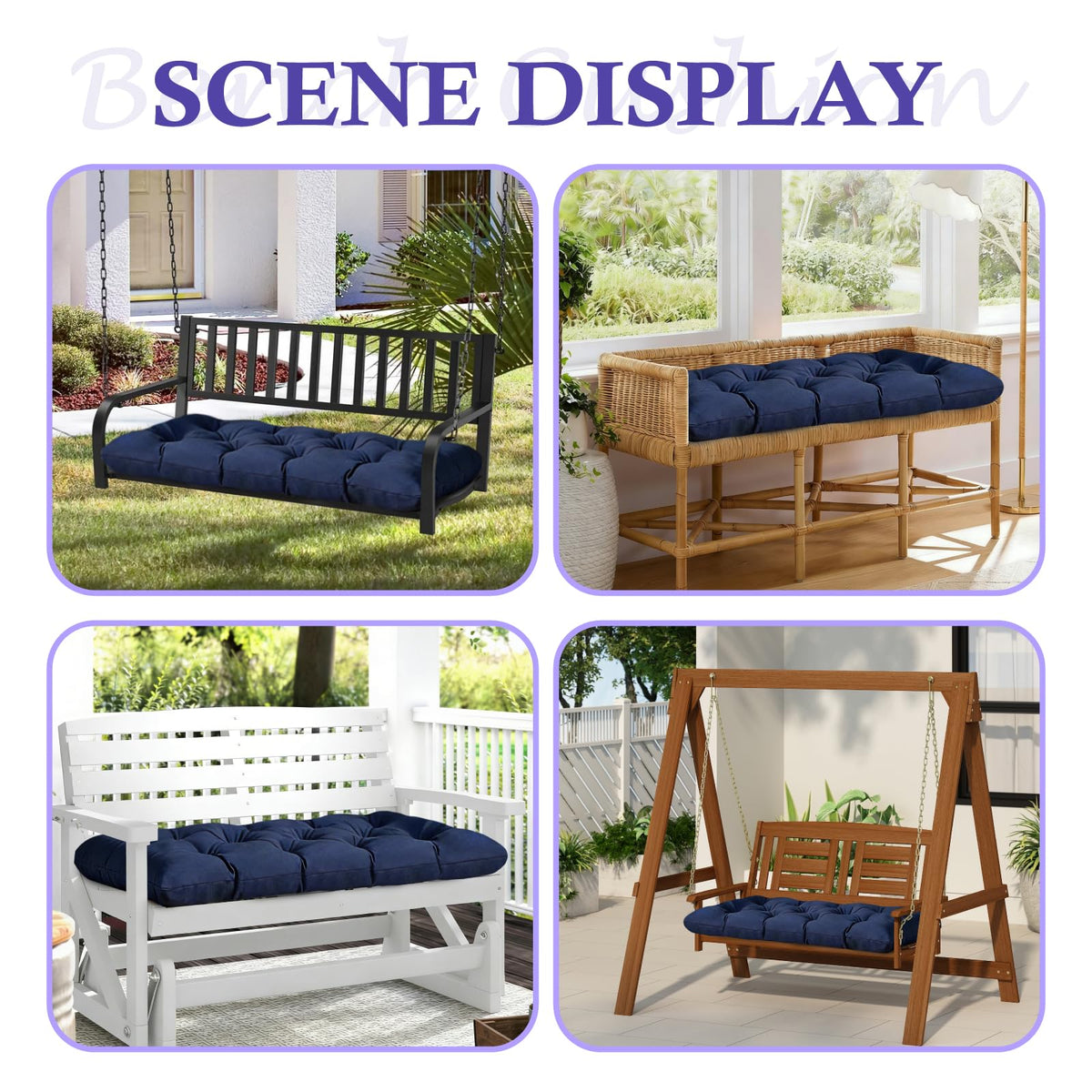 TESICA navy garden patio bench cushion adds cozy support.