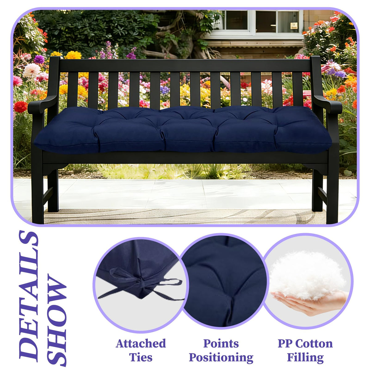 TESICA navy non-slip tufted seat pad for secure seating.