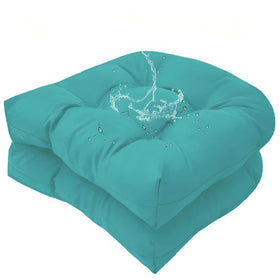 TESICA teal U-shaped cushion front view on outdoor chair for stylish comfort