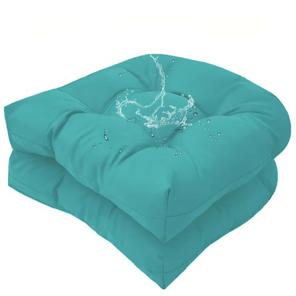 TESICA teal U-shaped cushion front view on outdoor chair for stylish comfort