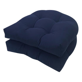TESICA U-shaped navy blue rocking chair cushion enhances outdoor porch seating.