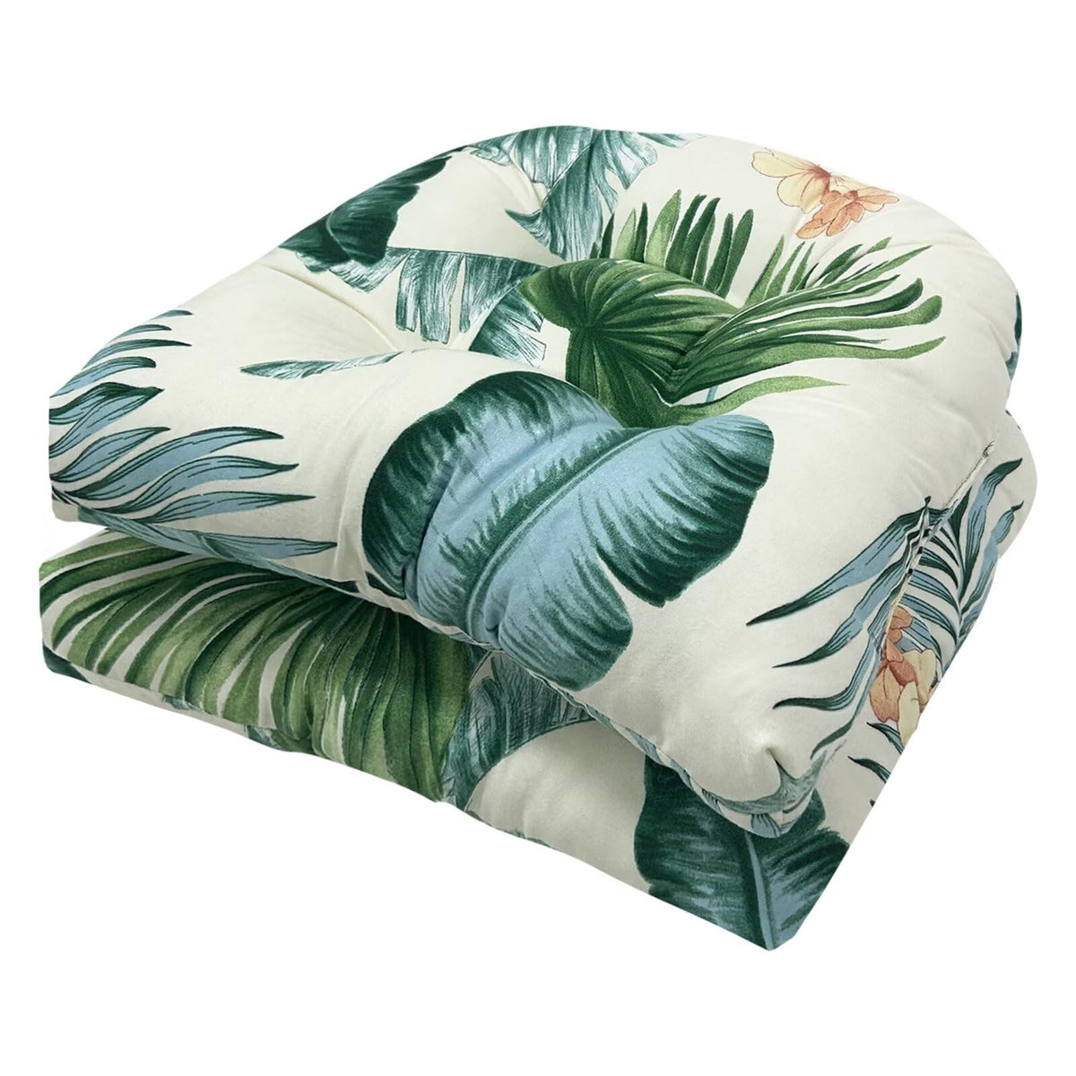 TESICA u-shape seat cushion in floral white-green for outdoor dining setup