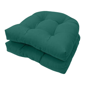TESICA U-shaped wicker seat cushion in dark green enhances outdoor dining comfort.
