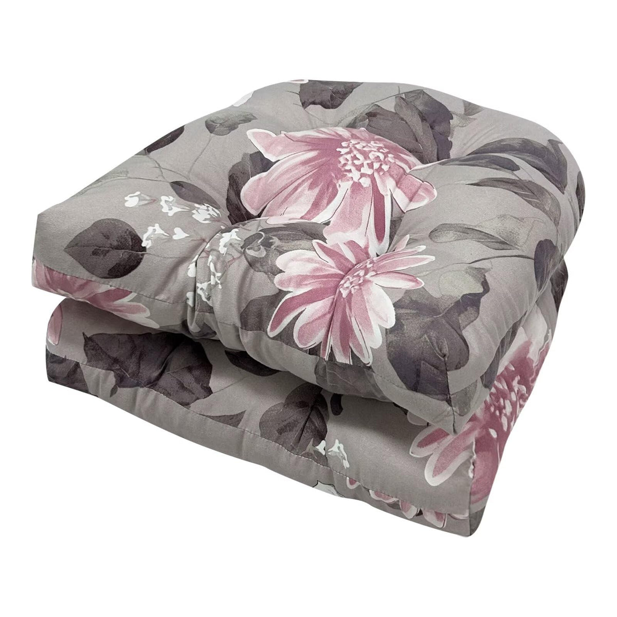 TESICA U-shaped wicker seat cushion with pink grey floral pattern for outdoor dining comfort