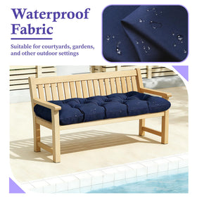 TESICA navy weatherproof patio cushion withstands sun and rain.
