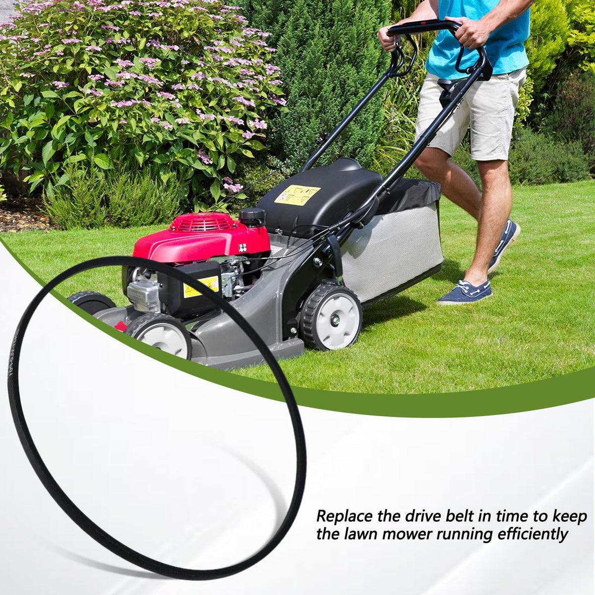 Mower performance improvement with Tesmirror drive V-belt on Honda HR2169 engine.
