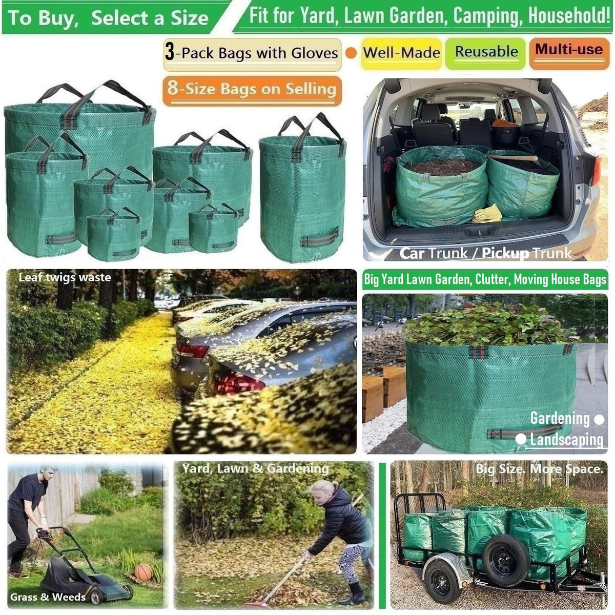 Tespher 106-gallon lawn bag stands 31 inches tall for upright filling.
