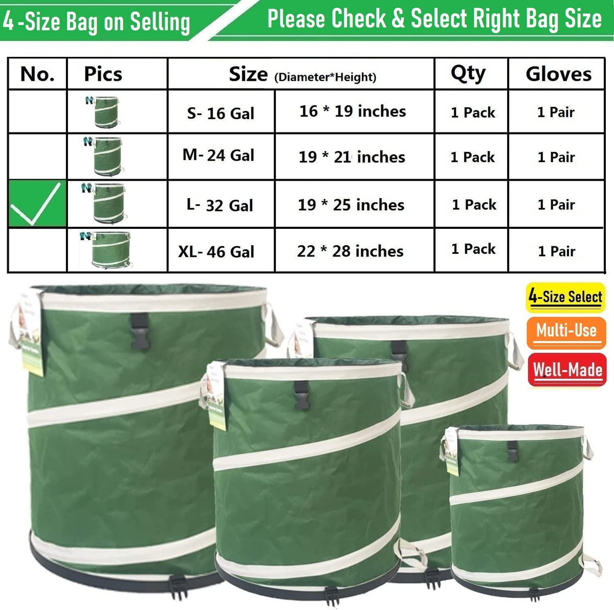 Tespher 19-inch diameter opening ideal for leaves and clippings.