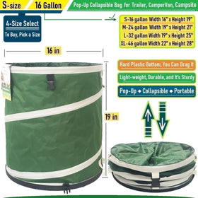 Tespher collapsible bin in use, easy to drag across lawn or campsite.