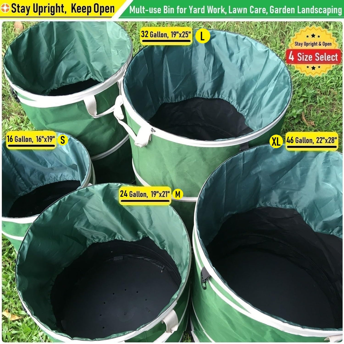 Tespher collapsible yard waste bin saves space when not in use.