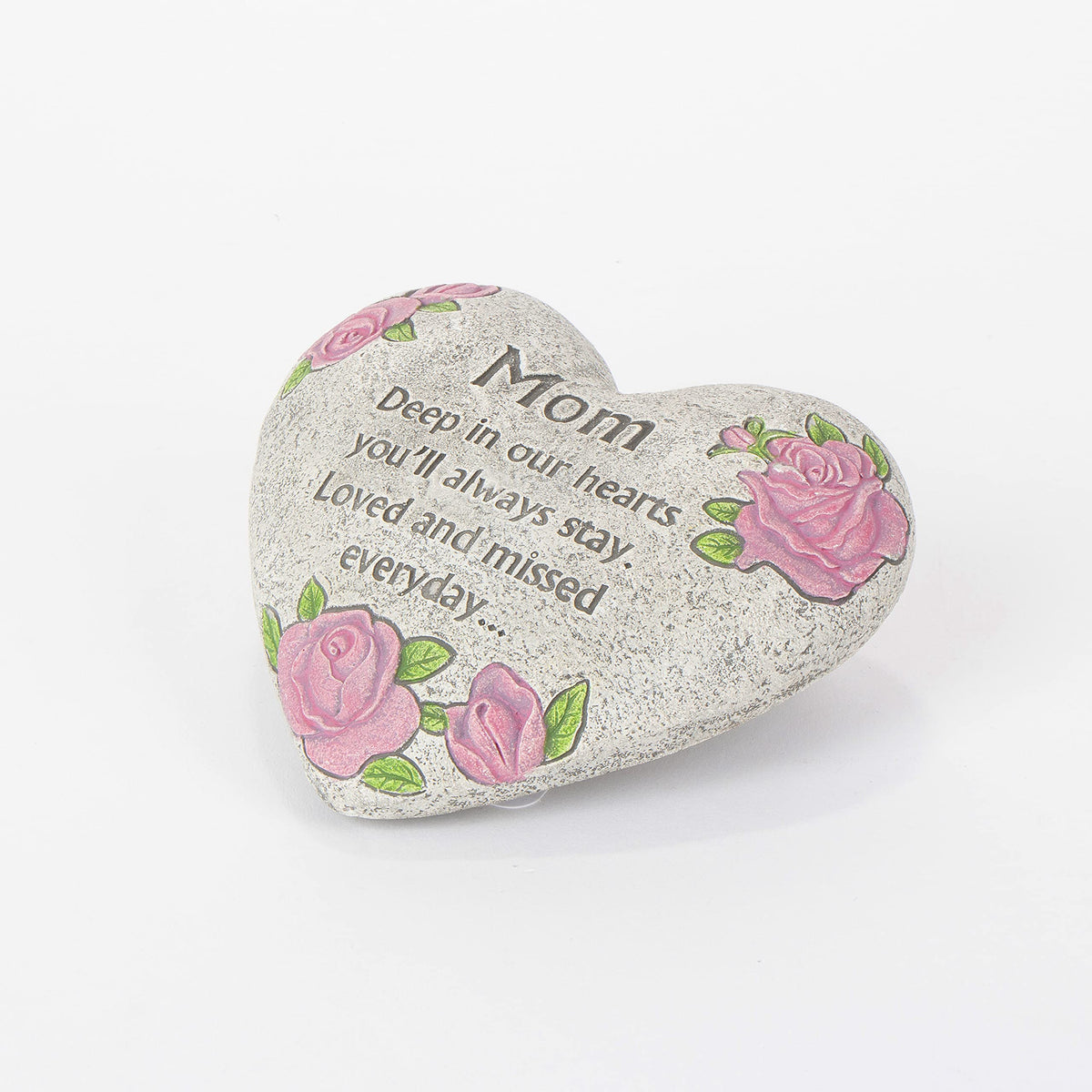 Teters Heart Memorial Stone for Mom, front view, ideal garden remembrance.