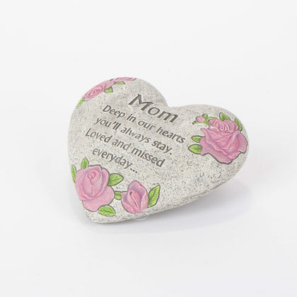 Teters Heart Memorial Stone for Mom, front view, ideal garden remembrance.