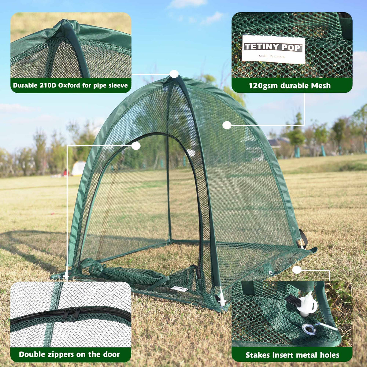 TETINY POP garden netting features zippered door for easy access to plants.