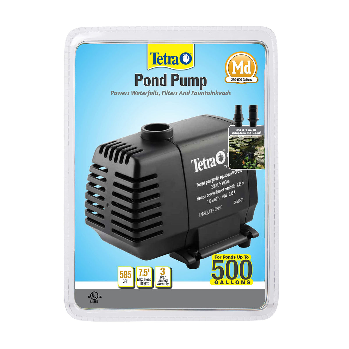 TetraPond water garden pump front view, compact and reliable for ponds