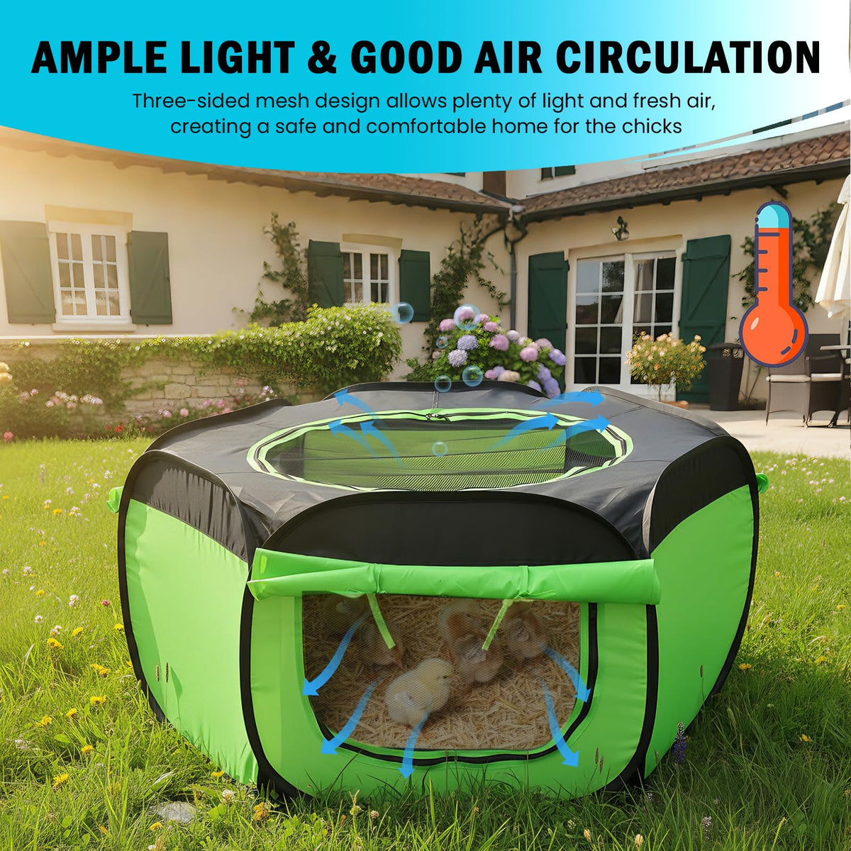 Tetuga chick brooder indoors outdoors with breathable mesh.