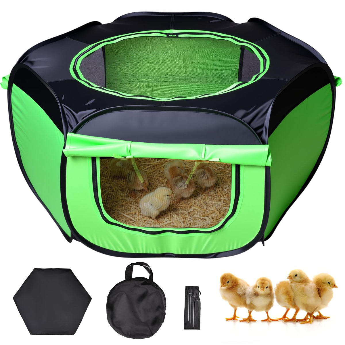 Tetuga chicken brooder box with three-sided mesh window for safe ventilation.