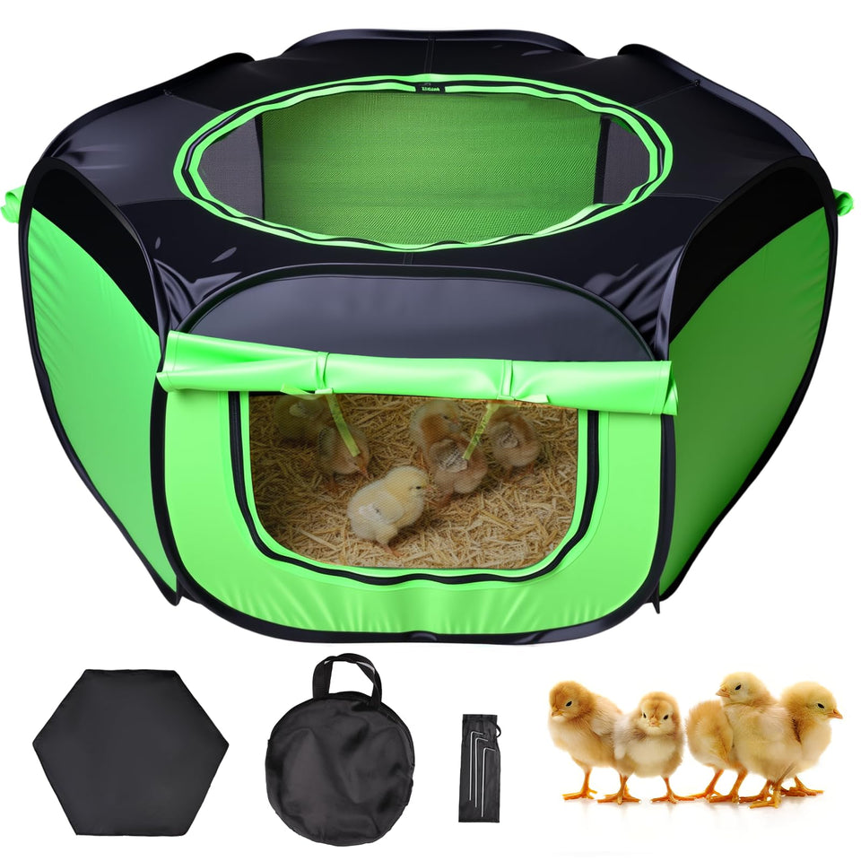 Tetuga chicken brooder box with three-sided mesh window for safe ventilation.