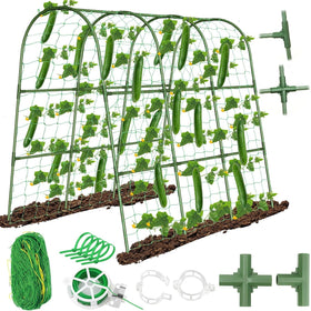 Tetutor cucumber trellis in a U-frame arch provides sturdy outdoor plant support.