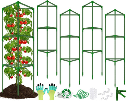Tetutor tomato cages garden assembly forming a sturdy triangular trellis