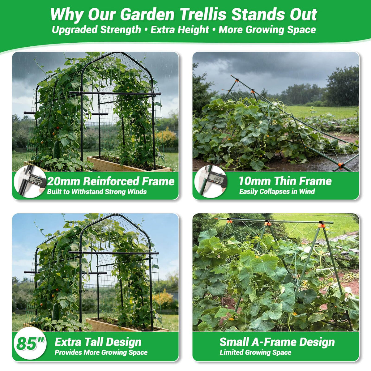 Tetutor u-frame design for better airflow around vines.