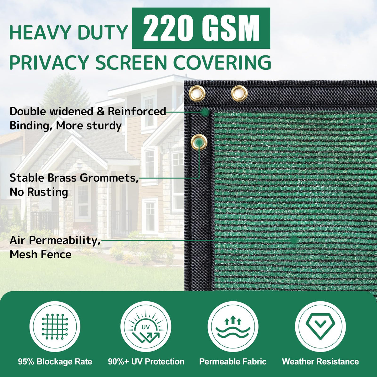 TFMUZERT fence-screen with brass grommets ensures durable, secure installation