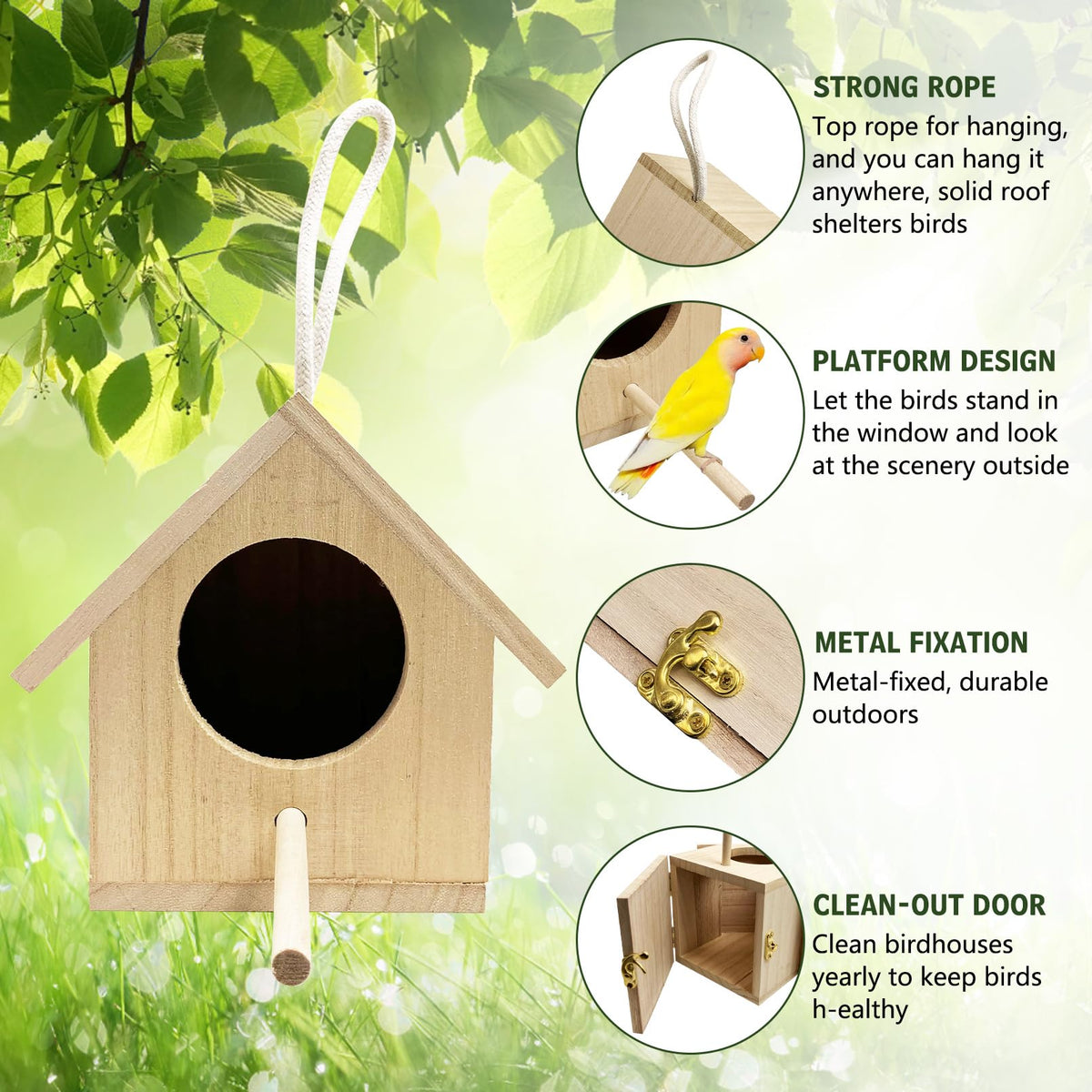 Tfwadmx DIY-ready wooden birdhouse allows custom decorations.