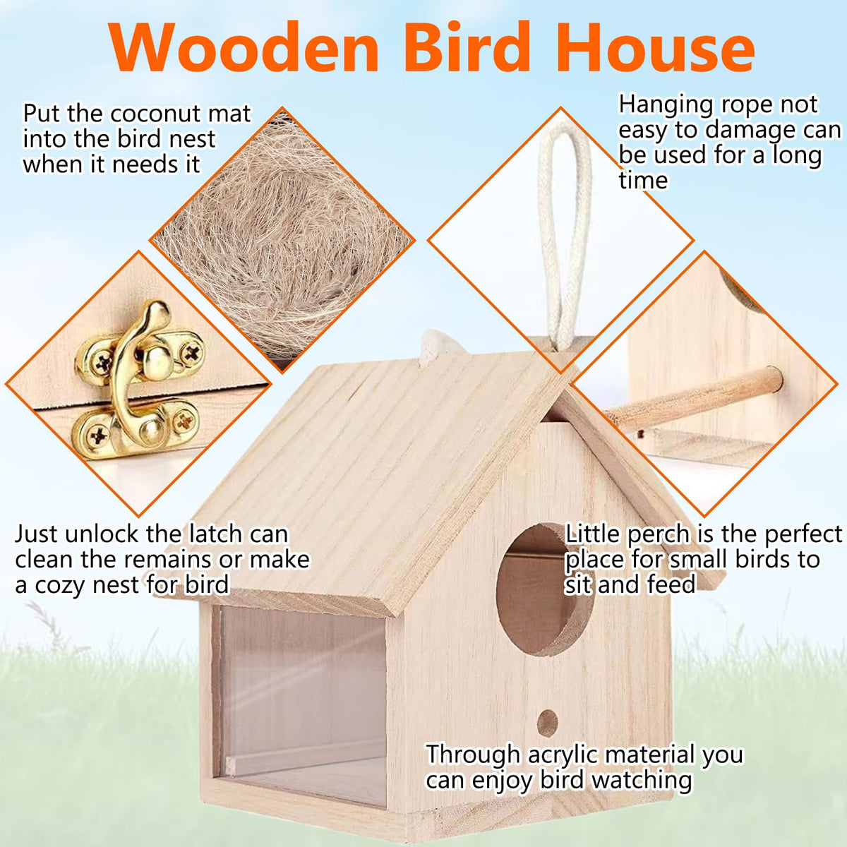 Tfwadmx wooden bird house hanging design suitable for balcony or tree