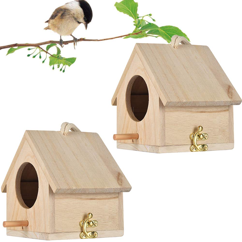 Tfwadmx wooden birdhouse with log-cabin design inviting small birds to shelter safely.