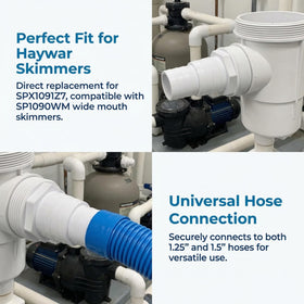 Side view of TGBoBiFiveY universal hose adapter in-use on pool line.