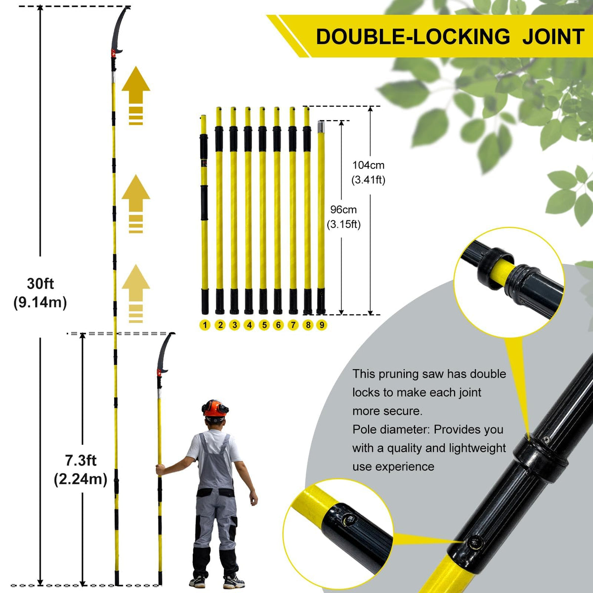 The TGrasol full-extension view shows reach up to 30 feet for tall limbs.