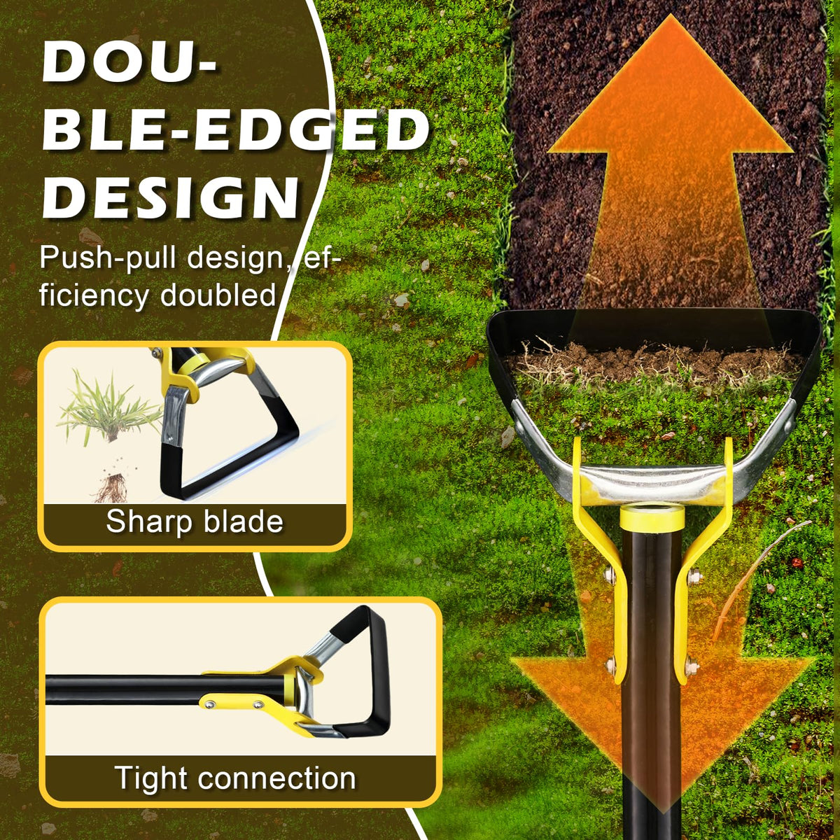 THANKSFINE Stirrup Hoe adjustable long handle from 30 to 72 inches for ergonomic use.