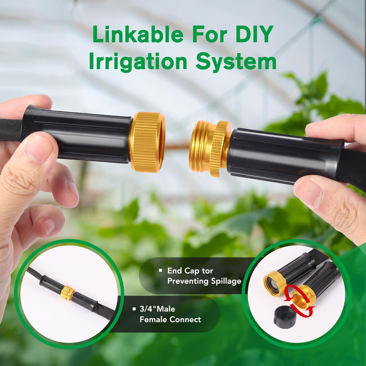 Thanlyn flat drip irrigation hose 50ft shown in a garden setup.